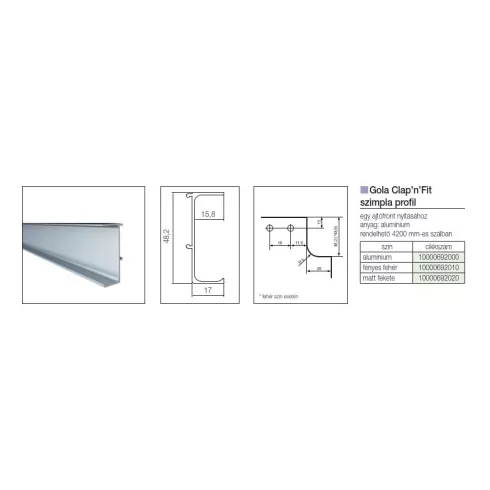 GOLA PROFILRENDSZER 80/G38.AL52 PROFIL 4200x48,9x17mm FEHÉR 10000692010
