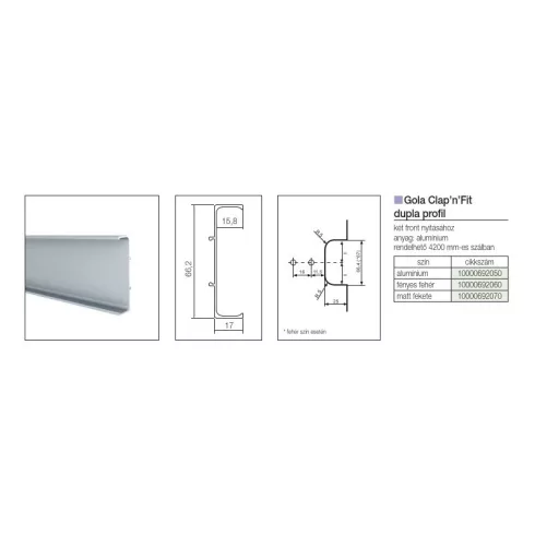 GOLA PROFILRENDSZER 80/G39.AL07 PROFIL 4200x66,4x17mm DUPLA ALUMÍNIUM 10000692050