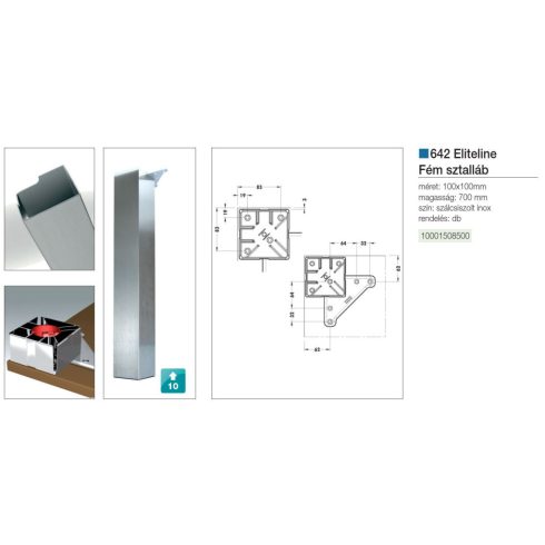 ASZTALLÁB 642 700 SZÁLCSISZOLT NIKKEL 10001508500