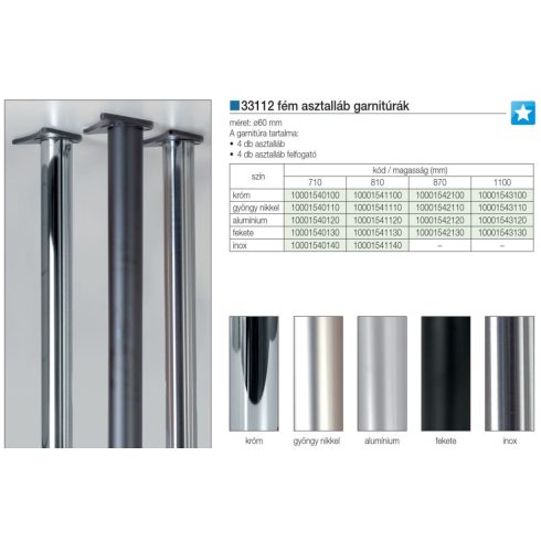 ASZTALLÁB 33112 1100mm átm:60mm FEKETE 10001543130