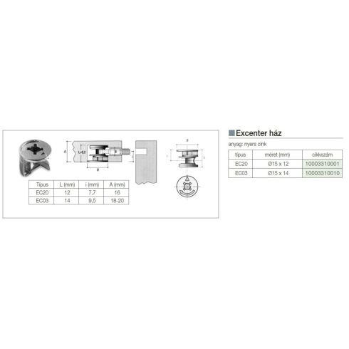 ÖSSZEHÚZÓ ECX3 EXCENTER HÁZ, 18-20mm-es LAPOKHOZ 15mm NYERS CINK 10003310010