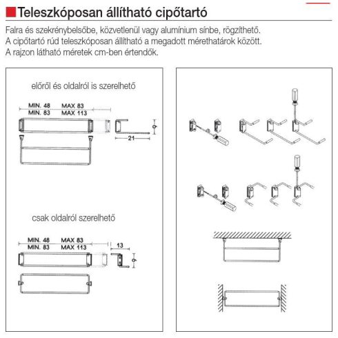 CIPŐTARTÓ 116/A OLDALRÓL SZERELHETŐ 830-1130 mm KRÓM 10004320230