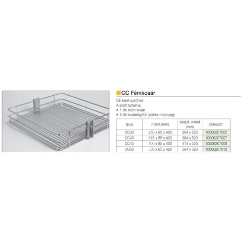 BELSŐ FÉMRÁCS CC40 KOSÁR 345×95×420 mm KRÓM 10006207007