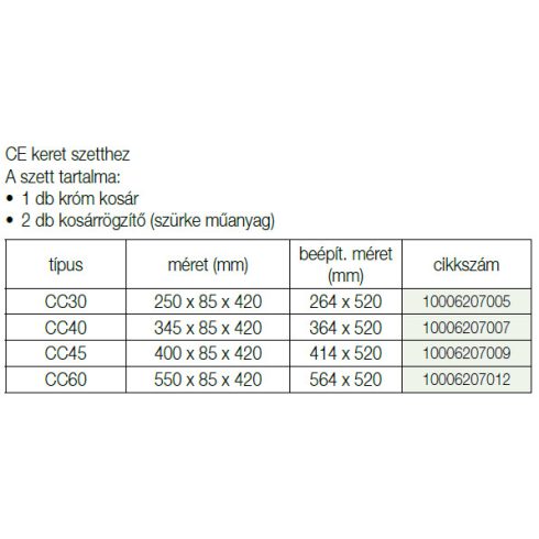 BELSŐ FÉMRÁCS CC40 KOSÁR 345×95×420 mm KRÓM 10006207007
