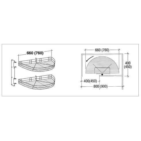 BELSŐ FÉMRÁCS KCM760 FÉLKÖR KOSÁR GARNITÚRA 760×127×390 mm KRÓM 10006207020