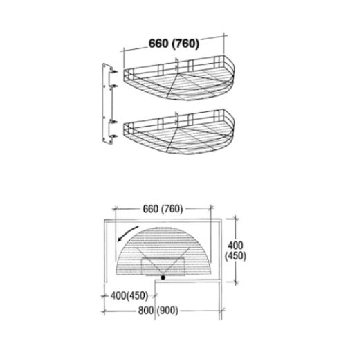 BELSŐ FÉMRÁCS KCM760 FÉLKÖR KOSÁR GARNITÚRA 760×127×390 mm KRÓM 10006207020