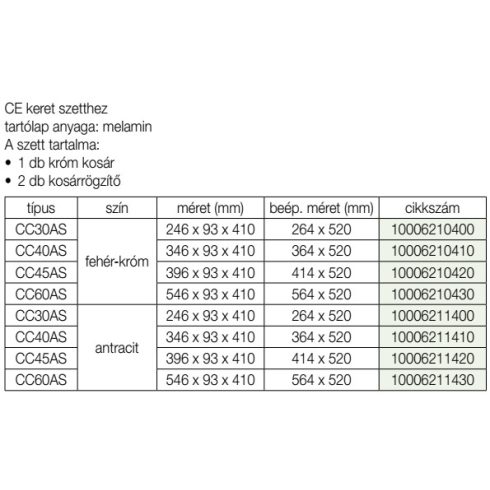 BELSŐ FÉMRÁCS CC60AS FÉMKOSÁR 564×93×410mm KRÓM-FEHÉR 10006210430