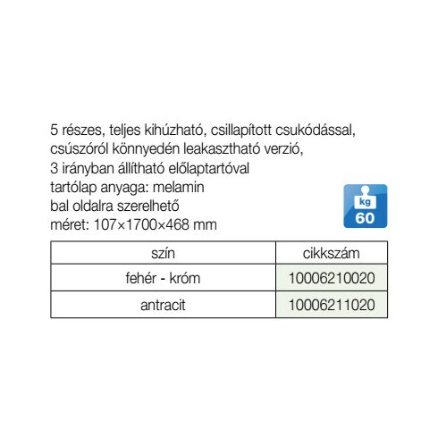 BELSŐ FÉMRÁCS ELQGM155SX BALOS OLDALLAPRA SZERELHETŐ 107×1700×468mm ANTRACIT 10006211020