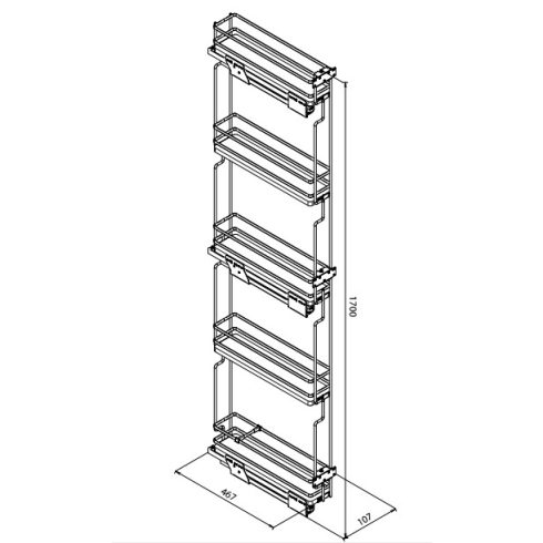 BELSŐ FÉMRÁCS ELQGM155SX BALOS OLDALLAPRA SZERELHETŐ 107×1700×468mm ANTRACIT 10006211020