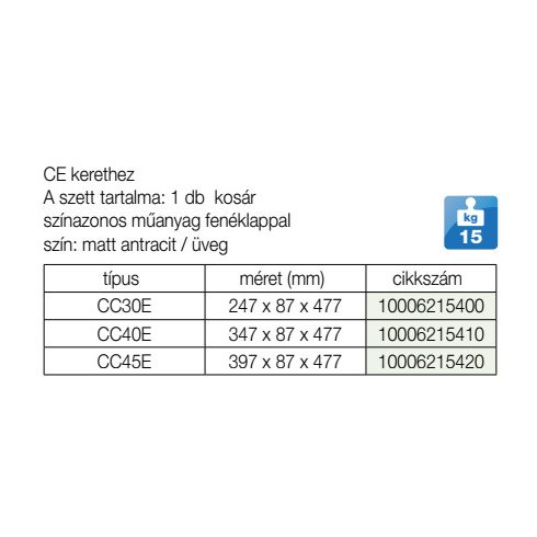 BELSŐ FÉMRÁCS CC45E KOSÁR 396×93×410mm ANTRACIT 10006215420
