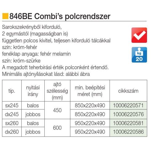 BELSŐ FÉMRÁCS 846BE/SX45CB BALOS 450mm KRÓM-FEHÉR 10006220571