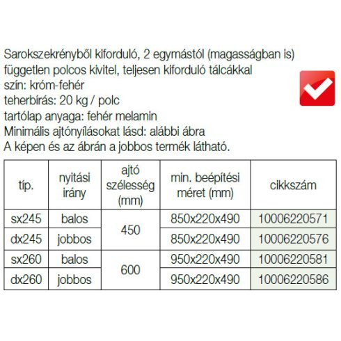 BELSŐ FÉMRÁCS 846BE/SX60CB BALOS 600mm KRÓM-FEHÉR 10006220581
