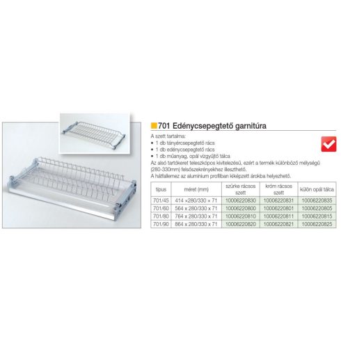 BELSŐ FÉMRÁCS 701/90 EDÉNYCSEPEGTETŐ 864x280/330x71mm KRÓM 10006220821