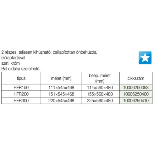 BELSŐ FÉMRÁCS HFR200 OLDALLAPRA SZERELHETŐ 151x545x468mm KRÓM 10006250400