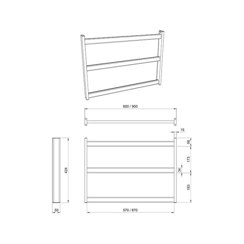 KÜLSŐ FÉMRÁCS "HANG" FÜGGESZTETT KERET (POLC, TÖRLŐTARTÓ, 3 DB AKASZTÓ) 900x420x50MM FEKETE 10006270310