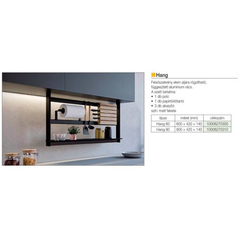 KÜLSŐ FÉMRÁCS "HANG" FÜGGESZTETT KERET (POLC, TÖRLŐTARTÓ, 3 DB AKASZTÓ) 900x420x50MM FEKETE 10006270310