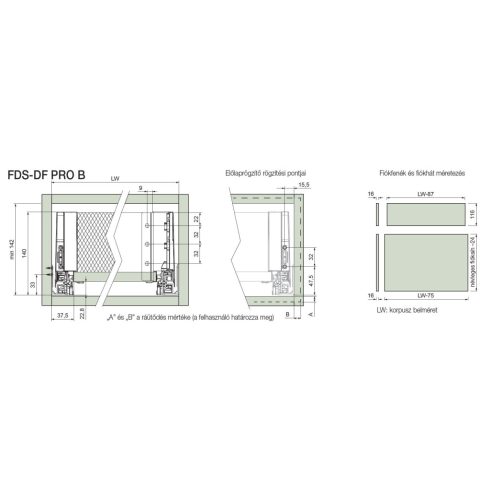 FDS DUPLAFALÚ FÉM FIÓKOLDAL FDS-PRO B 350mm MAGASÍTOTT, 40kg FEHÉR 10006633410