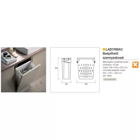 FŰRDŐSZOBAI TÁROLÓ LAB1RIBAC SZENNYESKOSÁR FELFOGATÓ NÉLKÜL 40 L, 222x438x504 mm FEHÉR 10010002000