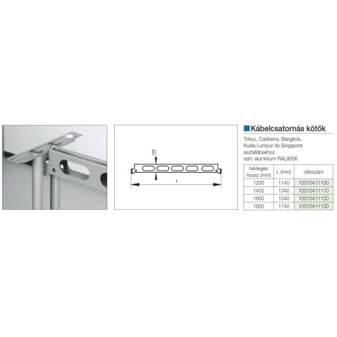 IRODAI ASZTALLÁB ÁTKÖTŐELEM KÁBELCSATORNÁS 1600mm RAL9006 ALUMÍNIUM 10010411120