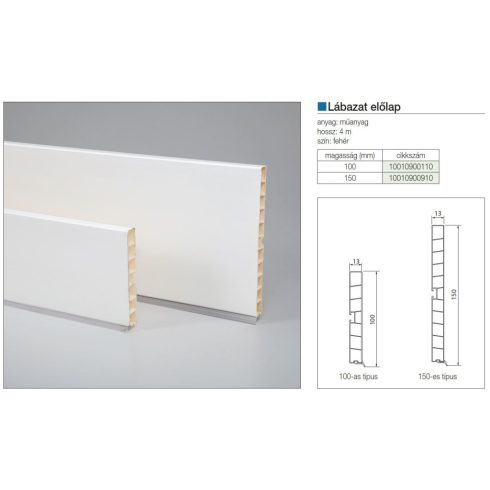 LÁBAZATELEM ELŐLAP H: 150 mm L: 4 fm FEHÉR 10010900910