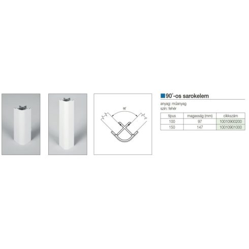 LÁBAZATELEM SAROK 90 FOKOS H: 150 mm FEHÉR 10010901000