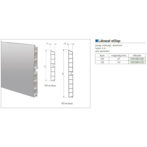LÁBAZATELEM ELŐLAP H: 100 mm L: 4 fm ALUMÍNIUM 10010901450