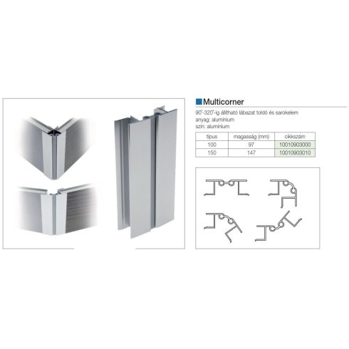 LÁBAZATELEM MULTICORNER 21/19.55.AL H:150 mm ALUMÍNIUM 10010903010
