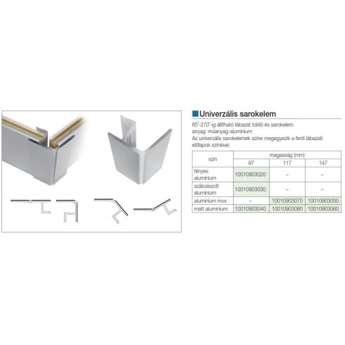 LÁBAZATELEM MULTICORNER 21/19.85 H: 150 mm ALUMÍNIUM INOX 10010903050