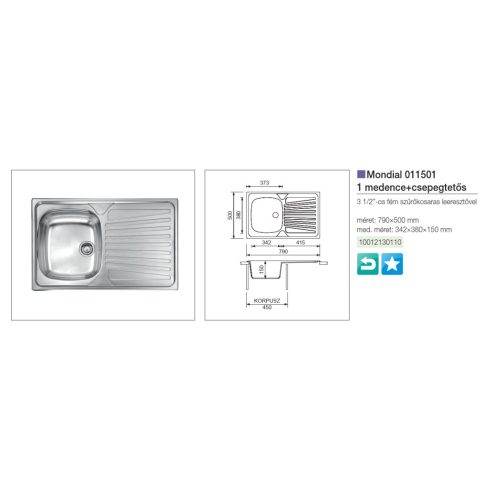CM MOSOGATÓ MONDIAL 1 MEDENCE+CSEPEGTETŐ 790x500mm ACÉL 10012130110