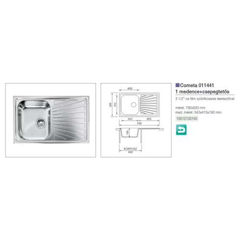 CM MOSOGATÓ COMETA 1 MEDENCE+CSEPEGTETŐ 790x500mm ACÉL 10012130150