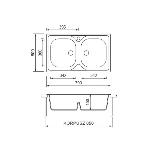 CM MOSOGATÓ MONDIAL 2 MEDENCE 790x500mm ACÉL 10012130500