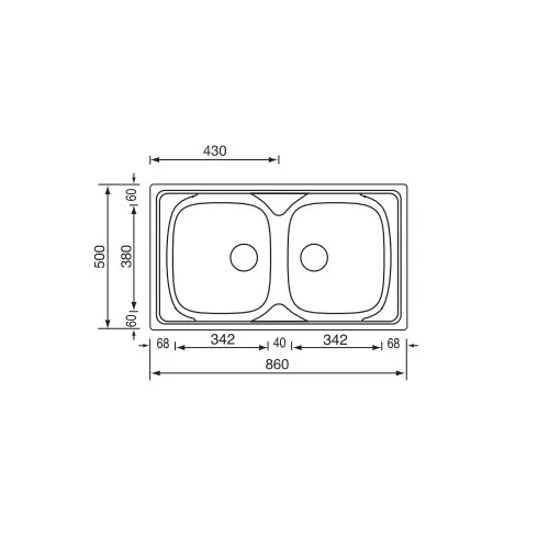 CM MOSOGATÓ UNIVERSAL 2 MEDENCE 860x500mm ACÉL 10012130510