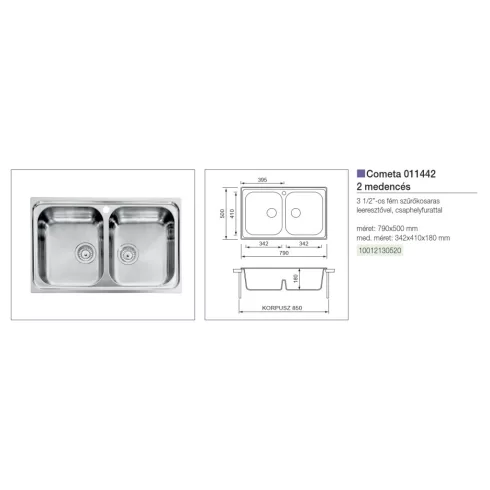 CM MOSOGATÓ COMETA 2 MEDENCE 790x500mm ACÉL 10012130520