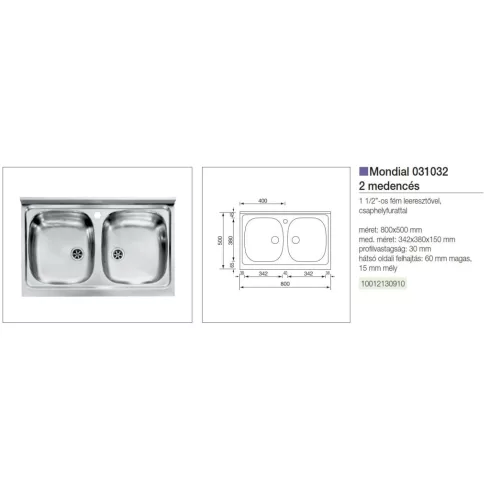 CM MOSOGATÓ MONDIAL TELETETŐS 2 MEDENCE 800x500mm ACÉL 10012130910