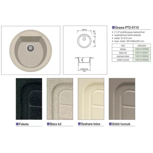 GRAWA GRÁNIT MOSOGATÓ GRAWA PT2-5110T ÁTM: 510mm BARNA 10012150003