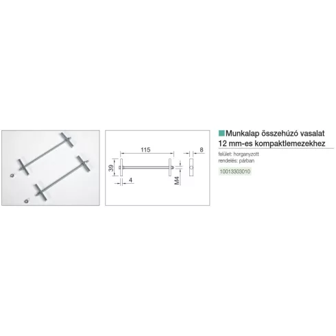 EGGER MUNKALAP VASALÁS ÖSSZEHÚZÓ VASALAT 12MM-ES KOMPAKT LAMINÁT MUNKALAPHOZ 10013303010