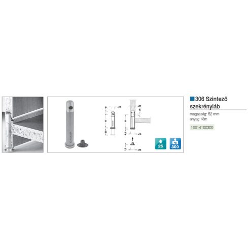 FÉM SZINTEZŐ LÁB 306/H-52 52 mm HORGANYZOTT 10014100300