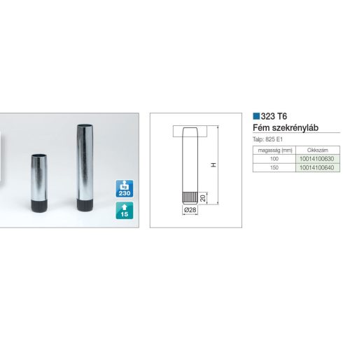 FÉM SZEKRÉNYLÁB 323/100 T6 LÁB TALP NÉLKÜL 100 mm HORGANYZOTT 10014100630