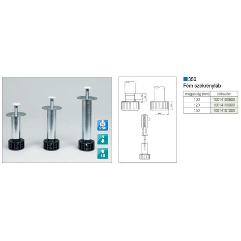 FÉM SZEKRÉNYLÁB 350/H-150 ÁLLÍTHATÓ 150 mm HORGANYZOTT 10014101000