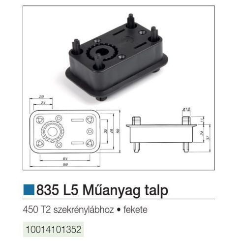 MŰANYAG SZEKRÉNYLÁB TALP 450 T2 LÁBHOZ 98X58X24 FEKETE 10014101352
