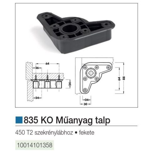 MŰANYAG SZEKRÉNYLÁB TALP 450 T2 LÁBHOZ 88X88X24 FEKETE 10014101358