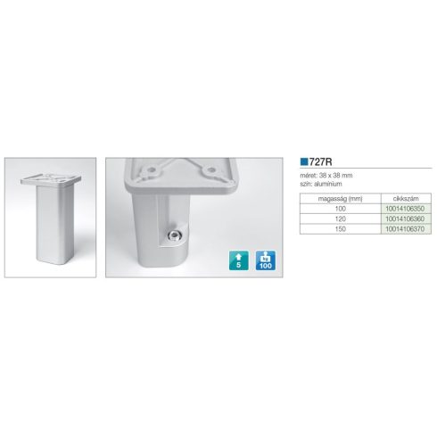 MŰANYAG DESIGN LÁB ART727/R H=100mm ALUMÍNIUM 10014106350