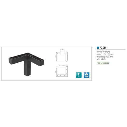 MŰANYAG DESIGN LÁB ART779/R H=120mm FEKETE 10014106390