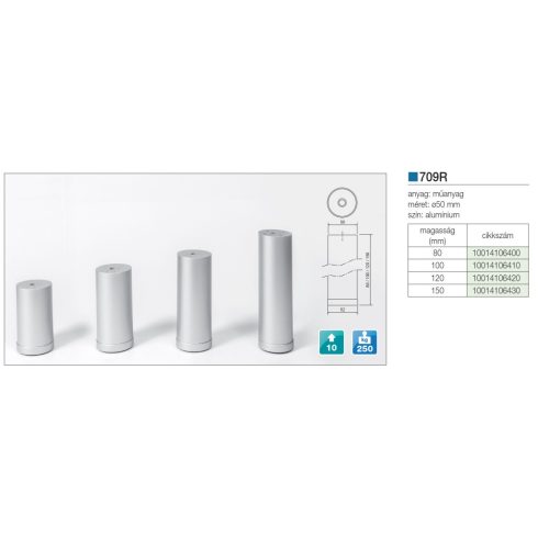 MŰANYAG DESIGN LÁB ART709/R H=100mm ALUMÍNIUM 10014106410