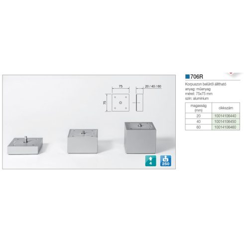 MŰANYAG DESIGN LÁB ART706/R H=40mm ALUMÍNIUM 10014106450