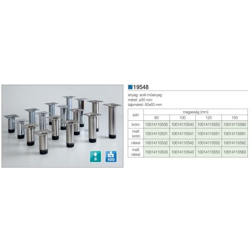 FÉM DESIGN LÁB 19548 D: 30X80mm MATT KRÓM 10014110531