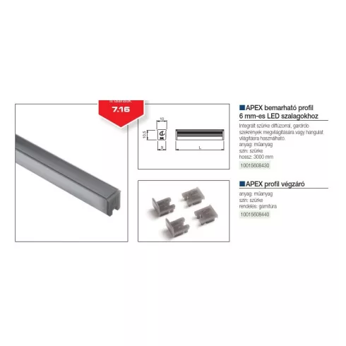 VILÁGÍTÁSTECHNIKAI KIEGÉSZÍTŐ APEX DARK PROFIL 3,0m SZÜRKE 10015608430