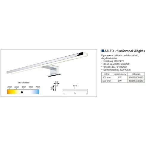 LED VILÁGÍTÁS AALTO 5W, L=300mm KRÓM 10015608630