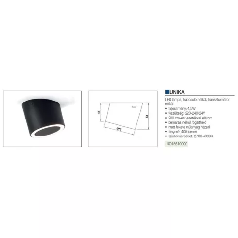 LED VILÁGÍTÁS UNIKA 4.5W 2700-4000K 24V DC D=75mm FEKETE 10015610000