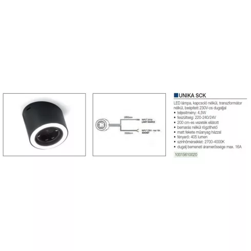 LED VILÁGÍTÁS UNIKA 4.5W 2700-4000K 24V DC D=75mm 230V-OS DUGALJJAL FEKETE 10015610020